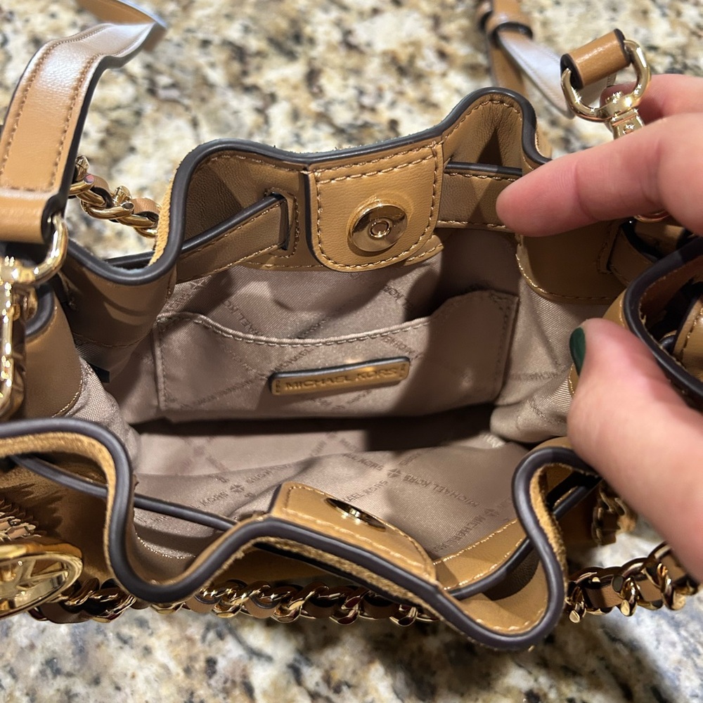 Michael Kors Brown Suede Crossbody Bag with Gold Chain - Picture 5 of 5